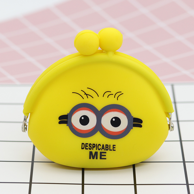 小黃人便攜硅膠錢包，卡扣設計硅膠零錢包